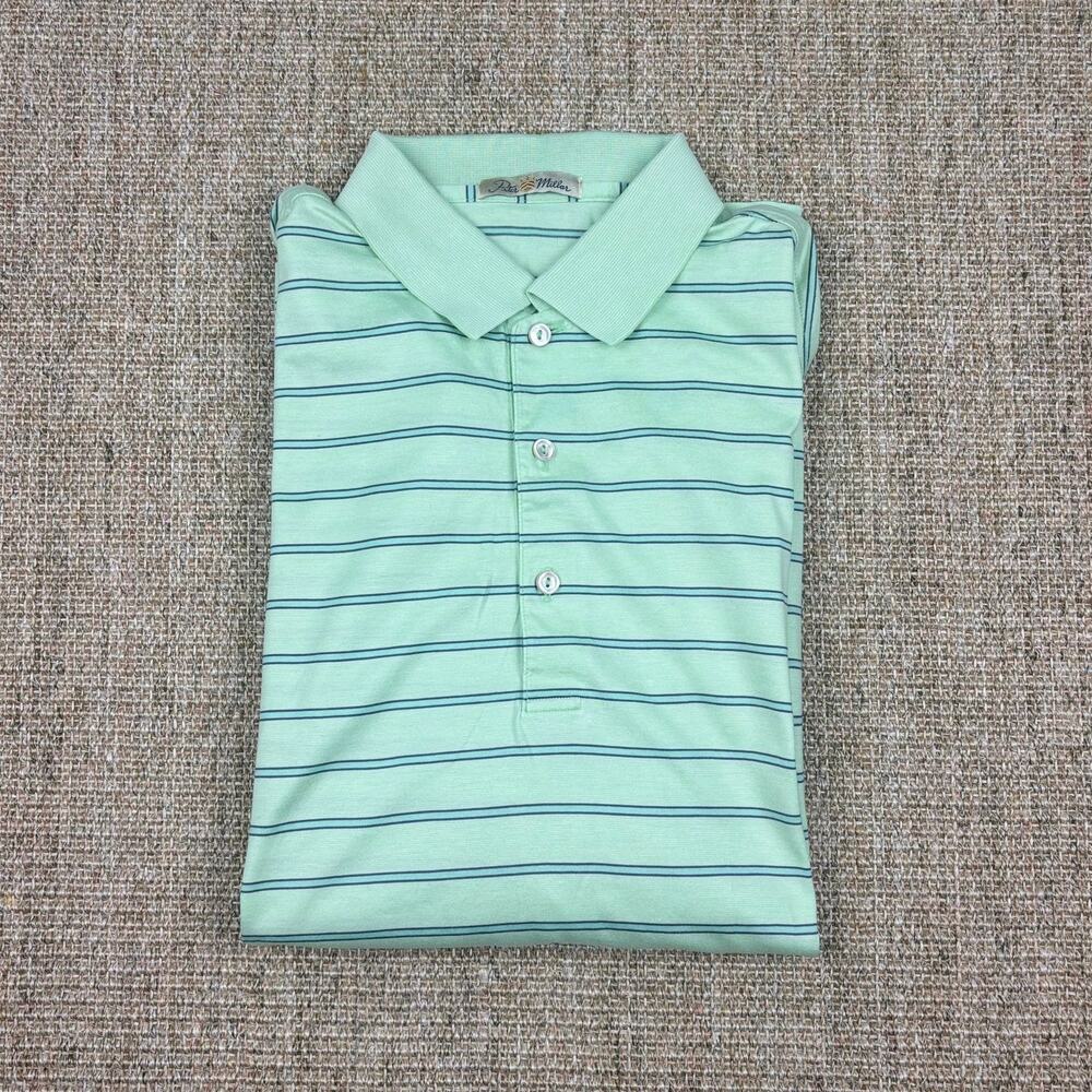 🏌️ Vintage Peter Millar Double Mercerized Cotton Polo | M | Mint Green Stripe